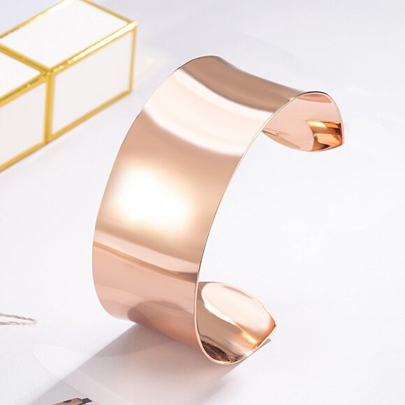 Women 925 Silver Curved Bangle 30MM Wide Rose Gold Plated Adjustable Jewelry Gif - Picture 5 of 7